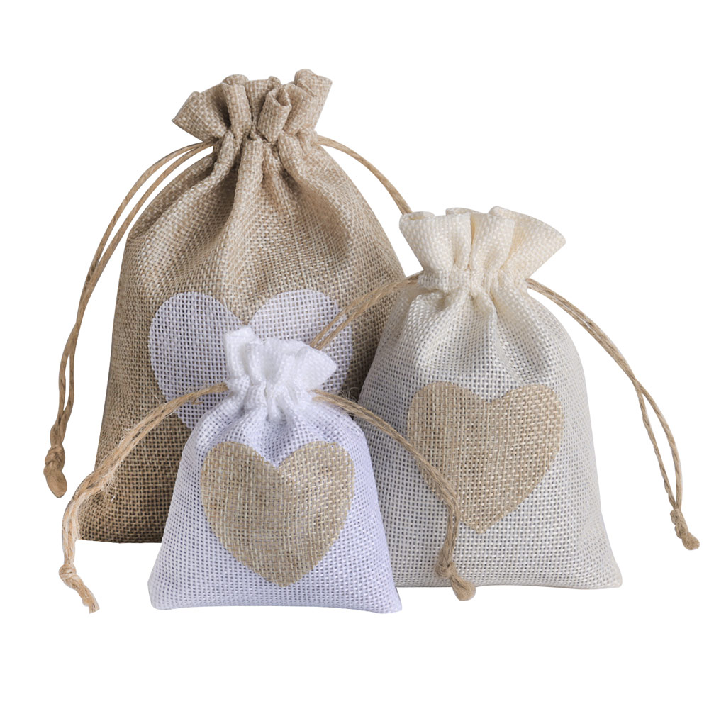 Linen Bag Bulk - 5 sztuk/partia serce lniana torba na